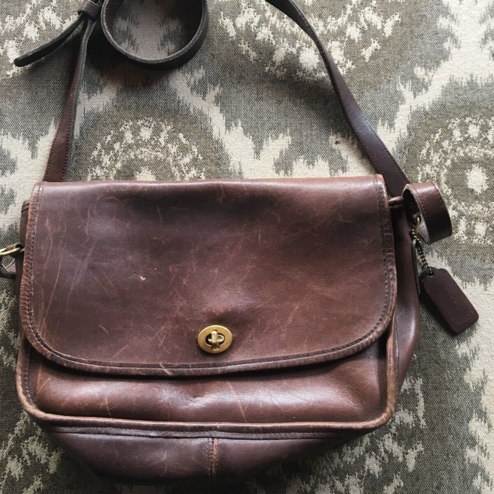 VINTAGE COACH DARK BROWN LEATHER CITY BAG SHOULDER HANDBAG USA